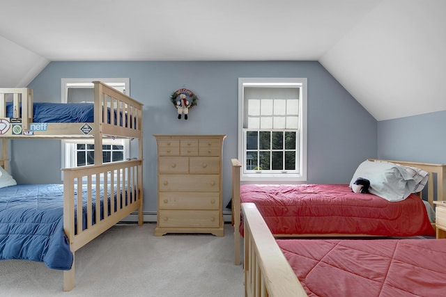 9 Crosby Ln Unit 1, Newry, ME 04261 - bedroom with lofted ceiling, carpet, and a baseboard heating unit
