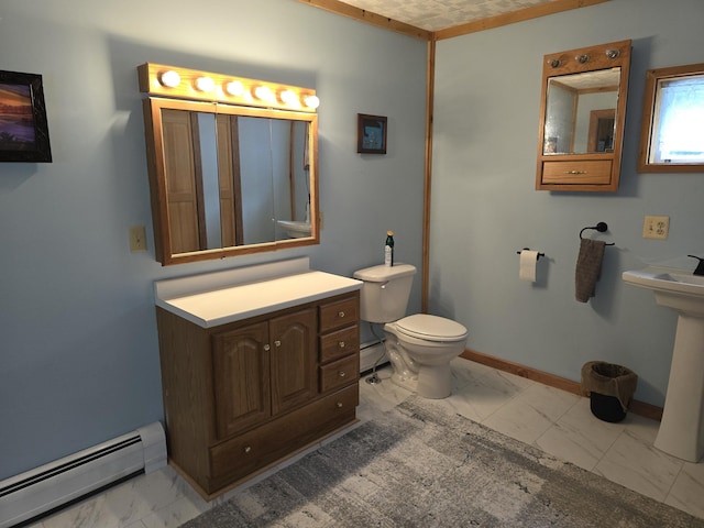 502 Cedar Lake Rd, Millinocket, ME 04462 - bathroom with baseboard heating and marble look tiles