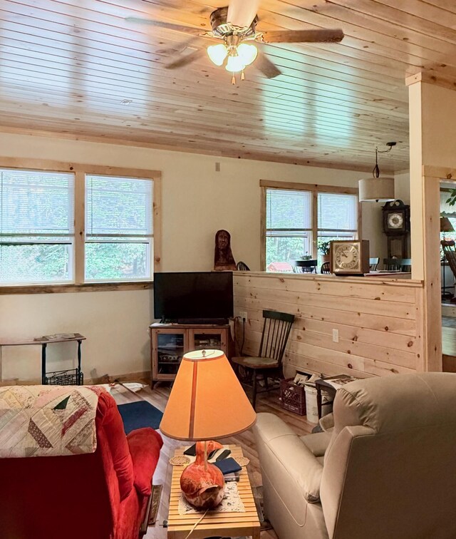 49 31st St, Shapleigh, ME 04076 - living area with ceiling fan and wooden ceiling