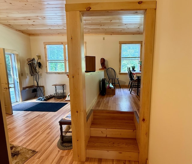 49 31st St, Shapleigh, ME 04076 - staircase with wood ceiling, healthy amount of natural light, and wood finished floors