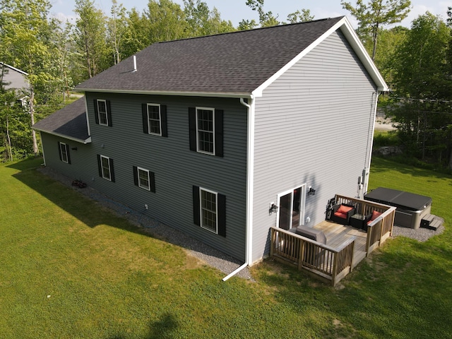 34 May Way, Sidney, ME 04330 - back of house with a deck, roof with shingles, a yard, and an outdoor living space