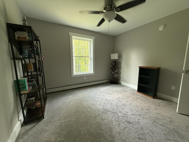 34 May Way, Sidney, ME 04330 - unfurnished bedroom with a baseboard heating unit, carpet flooring, and a ceiling fan