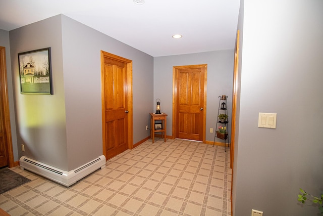32 Ridge Rd, Marshfield, ME 04654 - hallway with a baseboard radiator and recessed lighting