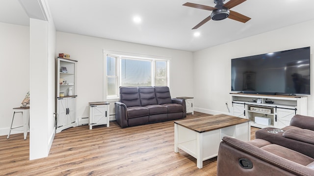 302 Canaan Rd, Hampden, ME 04444 - living area featuring ceiling fan, light wood finished floors, recessed lighting, and baseboard heating