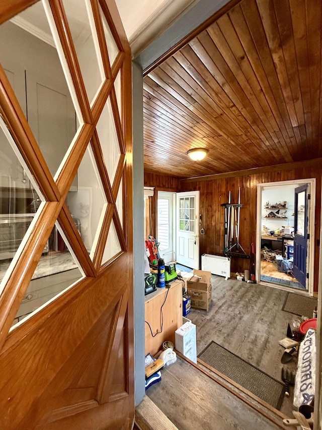 755 Main St, Calais, ME 04619 - interior space with wooden walls, wood finished floors, and wooden ceiling