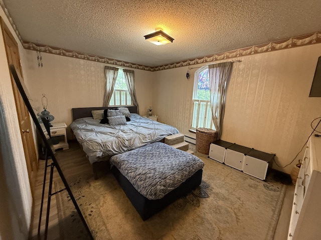 211 Hinckley Hill Rd, Carmel, ME 04419 - bedroom featuring a textured ceiling, multiple windows, and a baseboard radiator