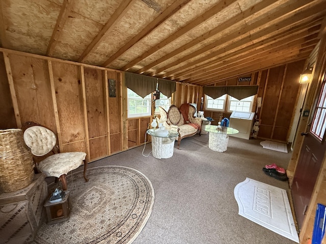 211 Hinckley Hill Rd, Carmel, ME 04419 - miscellaneous room with lofted ceiling and carpet floors