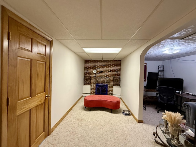 211 Hinckley Hill Rd, Carmel, ME 04419 - bedroom with carpet, a drop ceiling, arched walkways, and a desk