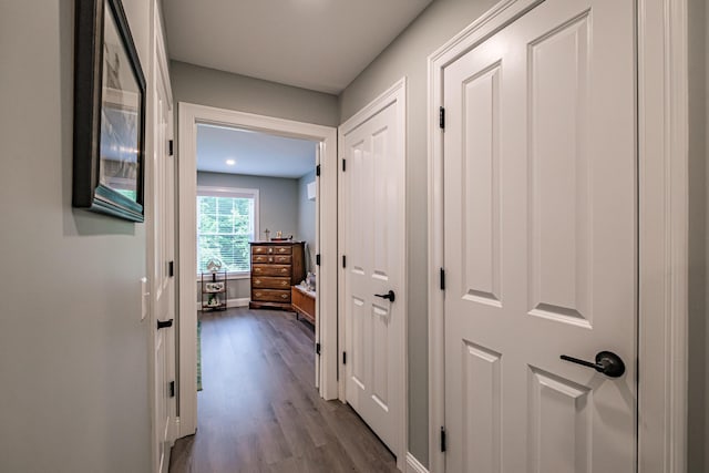 144 Ridley Rd, Sanford, ME 04073 - hall with dark wood-style flooring