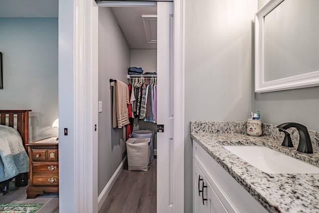 144 Ridley Rd, Sanford, ME 04073 - ensuite bathroom featuring vanity, wood finished floors, and a walk in closet