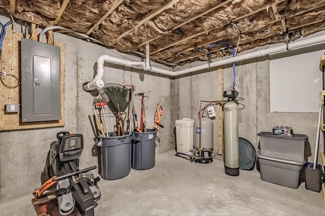 144 Ridley Rd, Sanford, ME 04073 - unfinished below grade area featuring electric panel and a water softener system