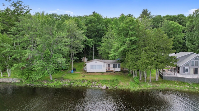 19 Davis Ln, Burnham, ME 04922 - aerial view of property and surrounding area featuring a nearby body of water and a heavily wooded area