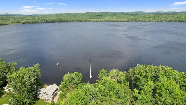 19 Davis Ln, Burnham, ME 04922 - aerial view of property and surrounding area featuring a nearby body of water and a heavily wooded area
