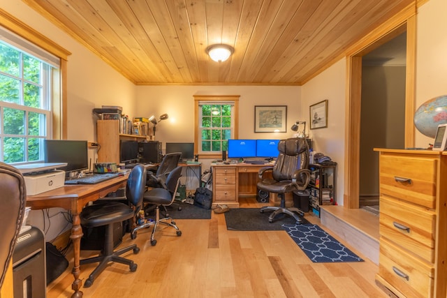 6 Paddy Ln, Franklin, ME 04634 - office area with wood finished floors, crown molding, and wood ceiling