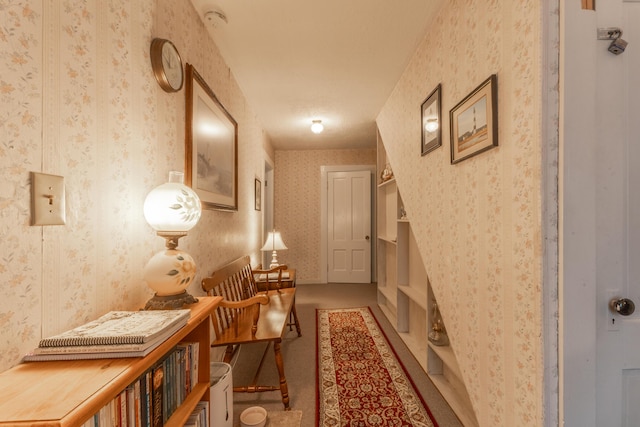 6 Paddy Ln, Franklin, ME 04634 - corridor with wallpapered walls and carpet