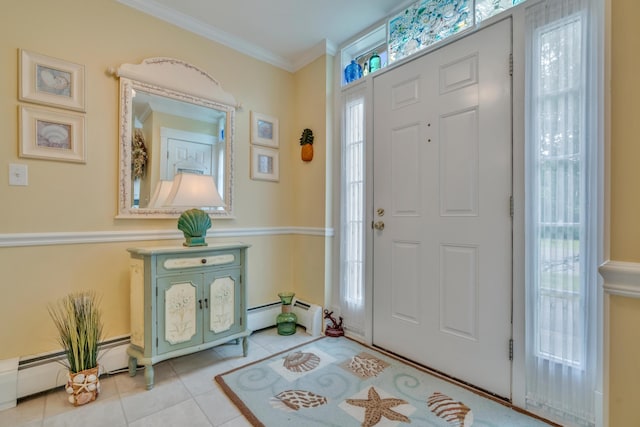 86 Farragut Way Unit 86, Kennebunk, ME 04043 - entryway featuring crown molding, light tile patterned floors, and a baseboard heating unit