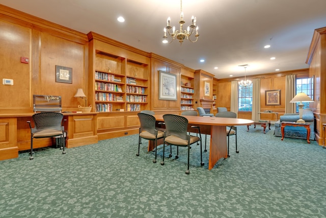86 Farragut Way Unit 86, Kennebunk, ME 04043 - office featuring a chandelier, carpet flooring, crown molding, recessed lighting, and built in features