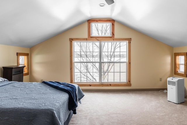 23 Page Rd, Enfield, ME 04493 - bedroom featuring vaulted ceiling, carpet flooring, and multiple windows