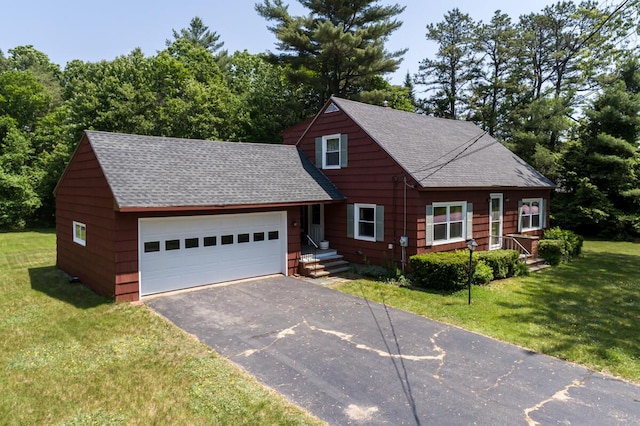 69 Garfield Rd, Auburn, ME 04210 - rustic home with roof with shingles, a front yard, an attached garage, and driveway