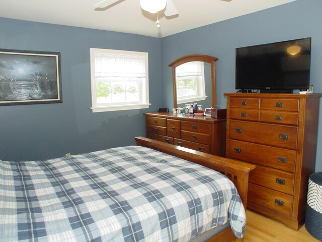 976 Essex St, Bangor, ME 04401 - bedroom with multiple windows, light wood-type flooring, and a ceiling fan