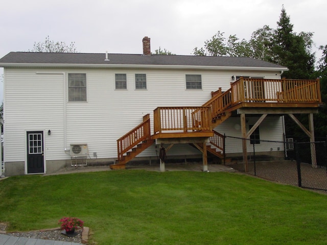 976 Essex St, Bangor, ME 04401 - back of house featuring stairs, a deck, and a chimney