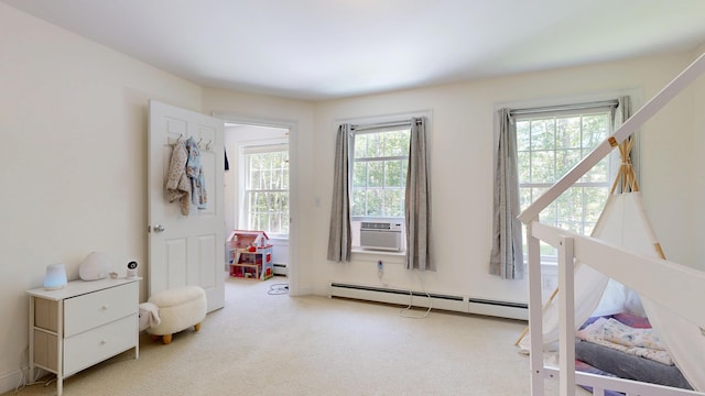 3 Marr Farm Way, Scarborough, ME 04074 - bedroom featuring a baseboard radiator, multiple windows, light colored carpet, and cooling unit