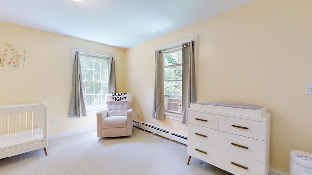 3 Marr Farm Way, Scarborough, ME 04074 - bedroom with a baseboard radiator, light colored carpet, and cooling unit