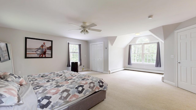 3 Marr Farm Way, Scarborough, ME 04074 - bedroom with a baseboard heating unit, light colored carpet, a ceiling fan, and a closet