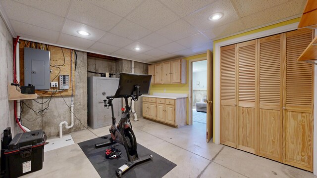 3 Marr Farm Way, Scarborough, ME 04074 - exercise area featuring electric panel, recessed lighting, and a drop ceiling