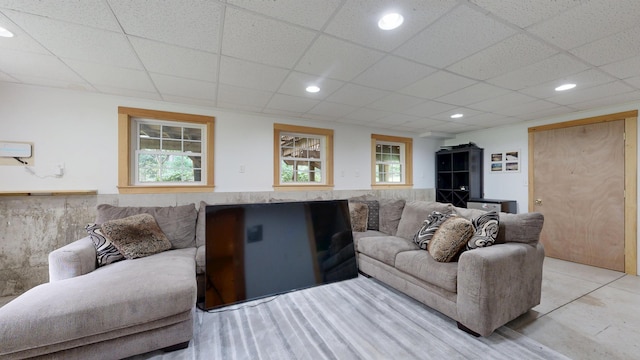 3 Marr Farm Way, Scarborough, ME 04074 - living area with a wainscoted wall, a drop ceiling, recessed lighting, light tile patterned floors, and healthy amount of natural light