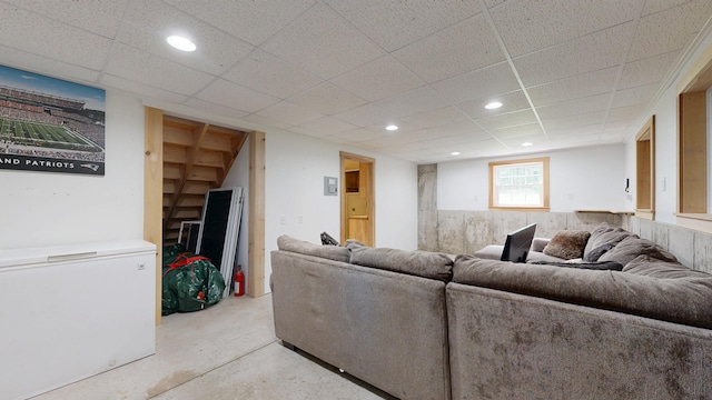 3 Marr Farm Way, Scarborough, ME 04074 - living room with concrete flooring, recessed lighting, and a paneled ceiling