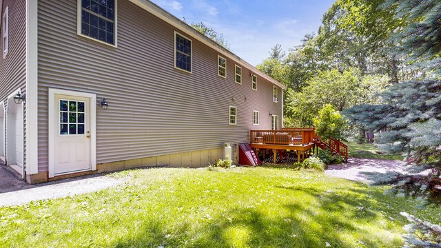 3 Marr Farm Way, Scarborough, ME 04074 - rear view of property featuring a wooden deck and a lawn