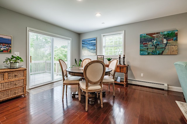 164 State St, Gorham, ME 04038 - dining space featuring a baseboard heating unit, plenty of natural light, wood finished floors, and recessed lighting