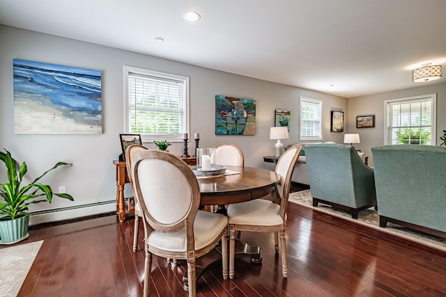 164 State St, Gorham, ME 04038 - dining space with a baseboard heating unit, wood finished floors, and recessed lighting
