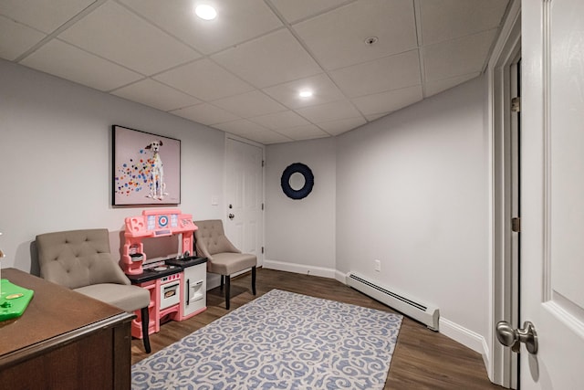 164 State St, Gorham, ME 04038 - office featuring a baseboard radiator, dark wood-style floors, and recessed lighting