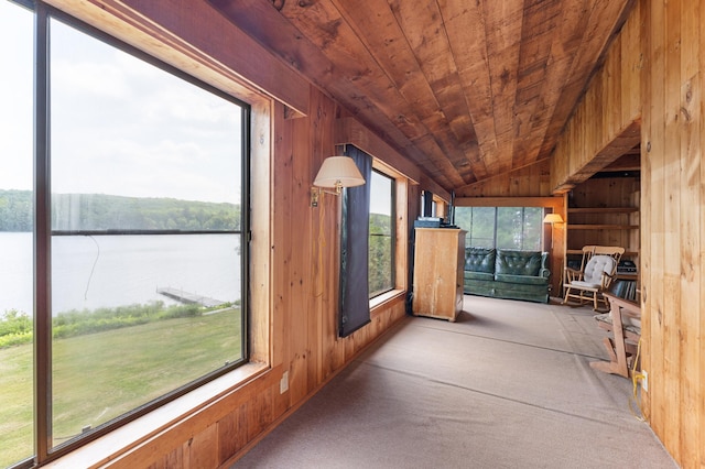 76 Colony Rd, Belgrade, ME 04917 - unfurnished sunroom with a water view and vaulted ceiling