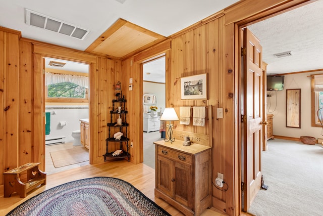 59 Wild Acres Rd, Raymond, ME 04071 - corridor featuring baseboard heating, plenty of natural light, and wooden walls