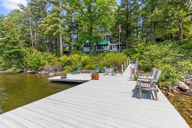 59 Wild Acres Rd, Raymond, ME 04071 - dock featuring a water view and view of wooded area