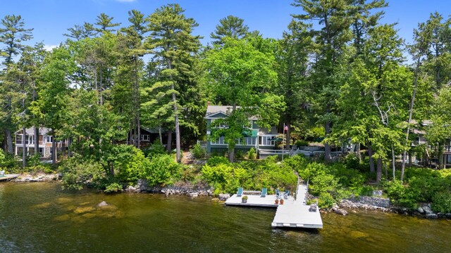 59 Wild Acres Rd, Raymond, ME 04071 - dock area featuring a water view and view of wooded area