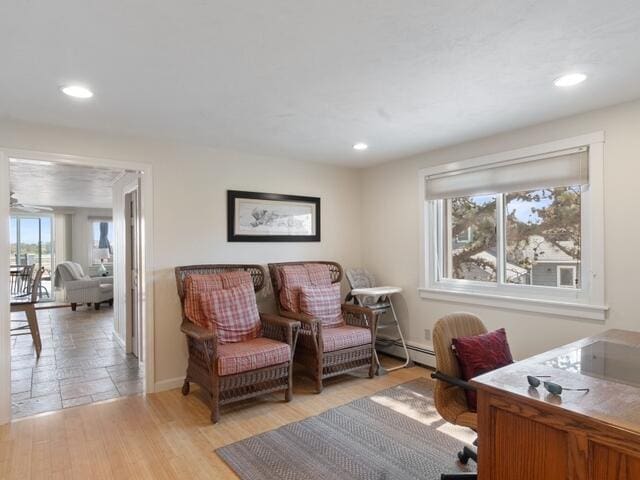 17 White Cap Ln, Wells, ME 04090 - office with recessed lighting, light wood-style floors, and a baseboard radiator