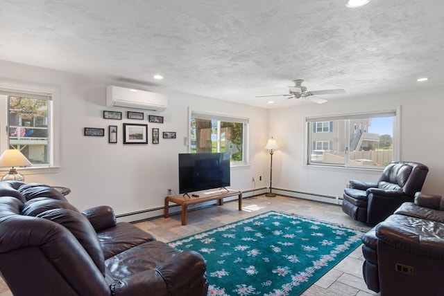 17 White Cap Ln, Wells, ME 04090 - living room with a wall mounted air conditioner, healthy amount of natural light, recessed lighting, and a ceiling fan