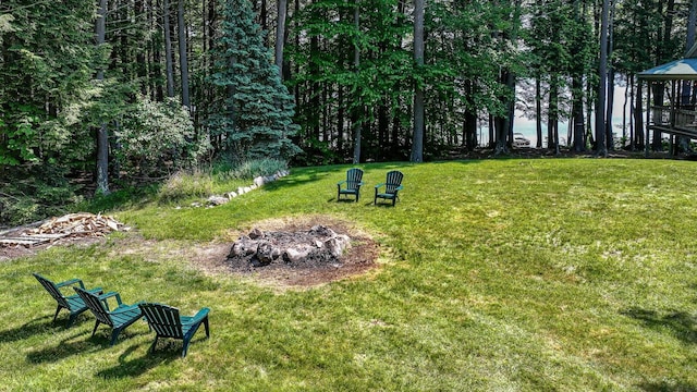 115 Fuller Ln, Denmark, ME 04022 - view of green lawn featuring a fire pit and a gazebo