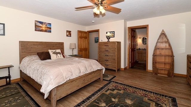 115 Fuller Ln, Denmark, ME 04022 - bedroom with wood finished floors, a ceiling fan, and ensuite bath
