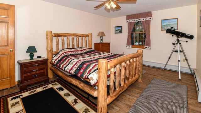 115 Fuller Ln, Denmark, ME 04022 - bedroom featuring wood finished floors, a baseboard radiator, and a ceiling fan