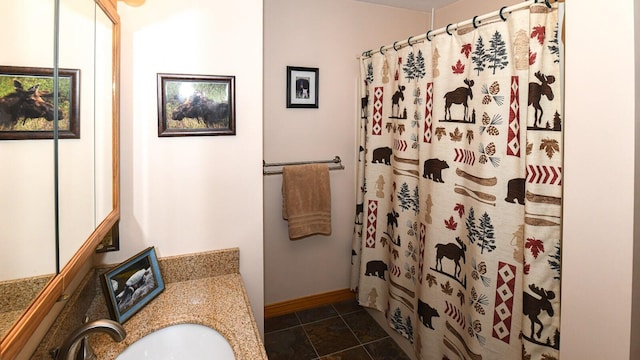 115 Fuller Ln, Denmark, ME 04022 - full bath with vanity and a shower with shower curtain