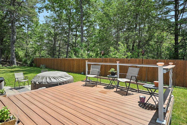 10 Tenacious Way, Augusta, ME 04330 - wooden terrace featuring a fenced backyard and view of wooded area