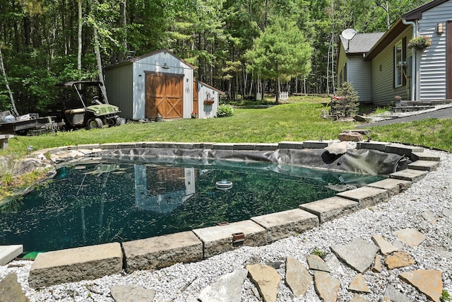 10 Tenacious Way, Augusta, ME 04330 - swimming pool featuring a storage unit, a yard, and a forest view