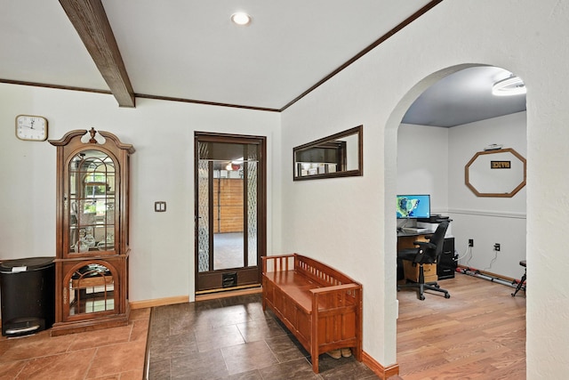 10 Tenacious Way, Augusta, ME 04330 - foyer with arched walkways and beamed ceiling