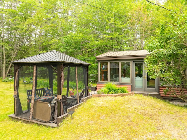 260 Coombs Rd, Brunswick, ME 04011 - view of green lawn featuring a gazebo and french doors
