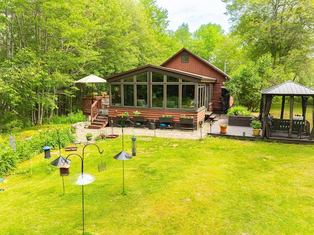 260 Coombs Rd, Brunswick, ME 04011 - back of house with a gazebo, a deck, a yard, and a patio area